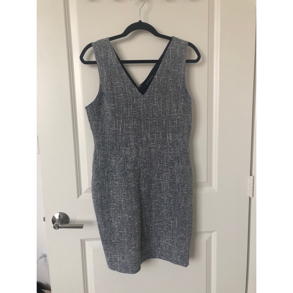 Banana Republic Navy & White Tweed V-Neck Dress